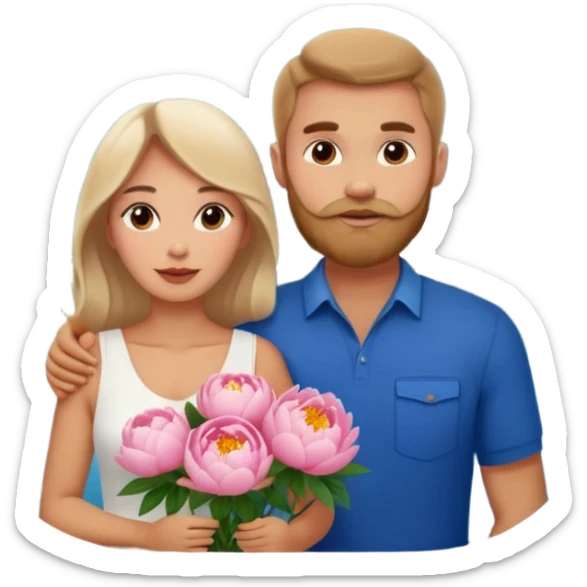 Couple traveling in Montenegro russian man and elegant  Latina girl delicate peonies and mountains in the background  sticker