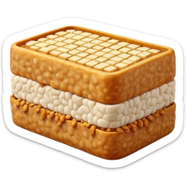 Cinematic Realistic Tempeh Dish Emoji, showcasing fermented soy cake cooked to a crispy finish rendered with lifelike textures and warm, inviting lighting. sticker