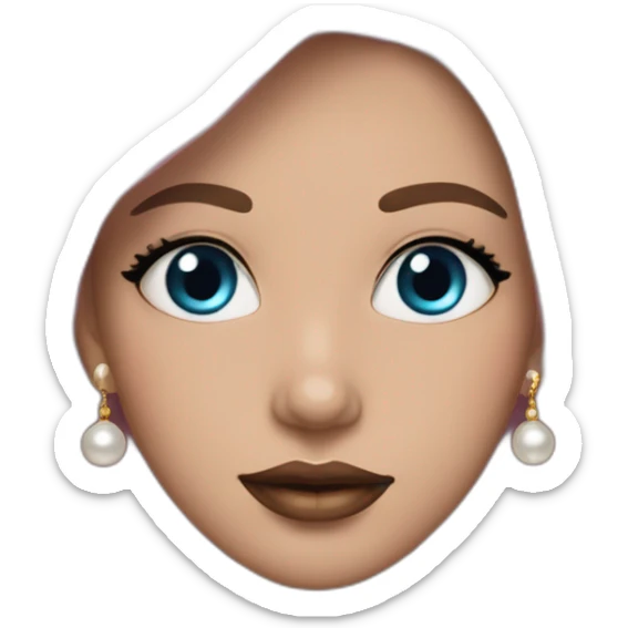 I whit person with blue eyes and long black hair. Pink lips and golden earrings with pearls sticker