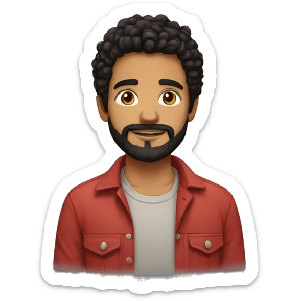 youn man, latin,washed out red shirt, semi curly short hair, 3 day beard, black hair, dark brown eyes sticker