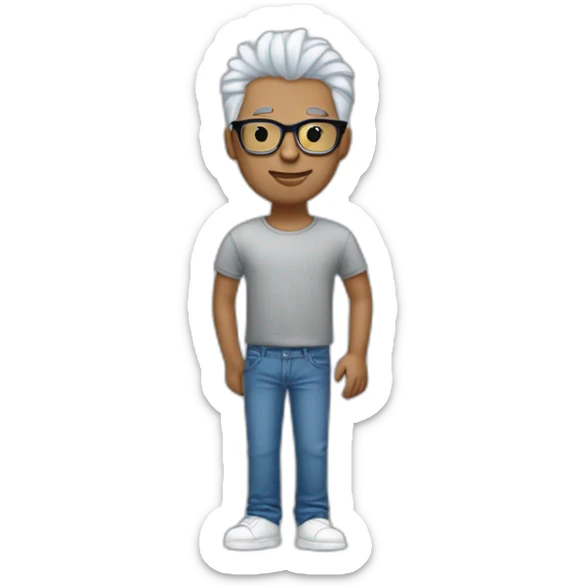 Cool man wear a glasses red and wear a jeans blue and wear a  t shirt white and his hair is silver  sticker