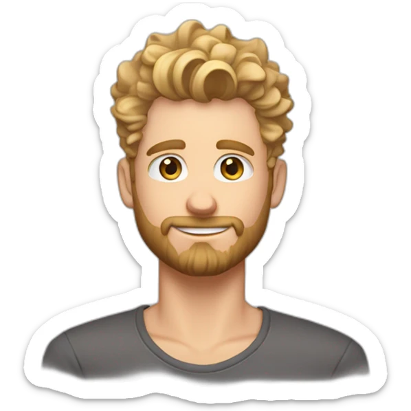 single blond guy with taper fade, messy curly tiktok guy front and top of hair and dark blonde beard sticker