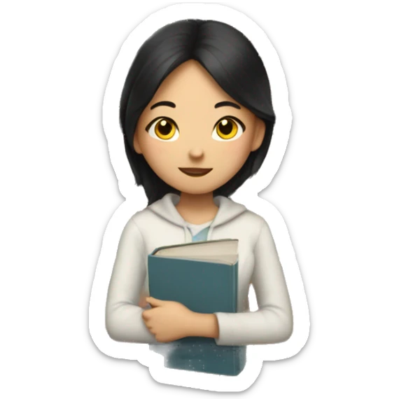 An Asian girl surrounded by books and a clock and a to read list sticker