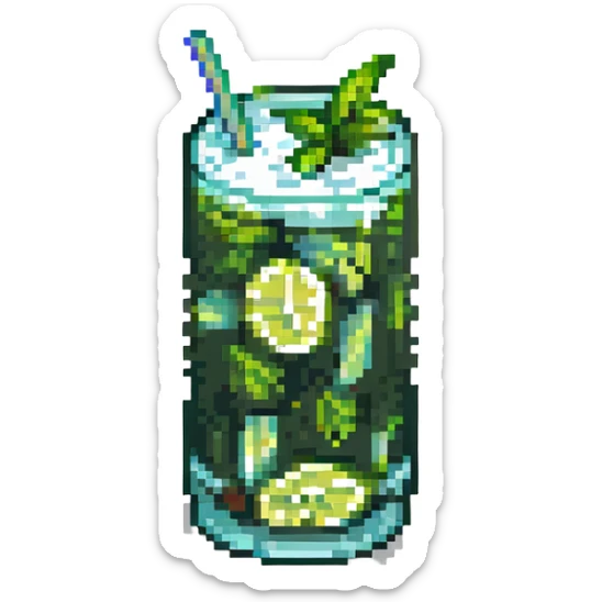 a glass of mojito, pixel art style sticker