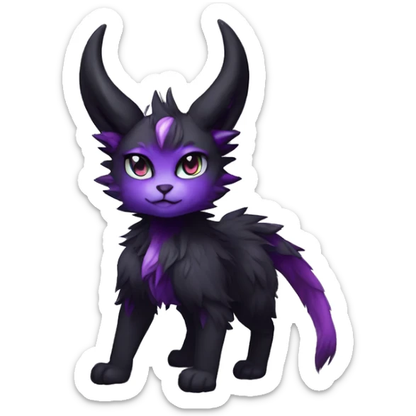 Anthro-Edgy-Black-Purple-Contrast-Colors-Fantasy-Fur-Sona-Chibi-Shiny-Fakémon-Hybrid with horns full body sticker