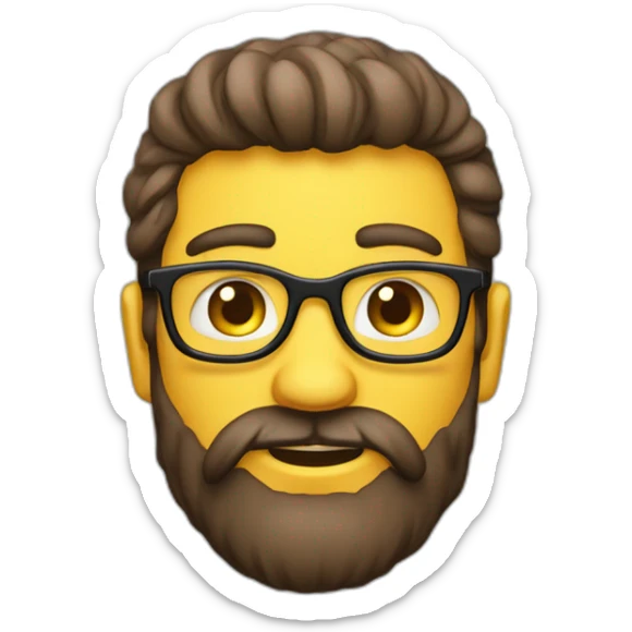 tête d'un homme brun avec la barbe et cheveux crépu, lunette jaune sticker