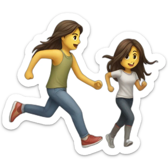 Girl running away from a dirty boy with long hair sticker