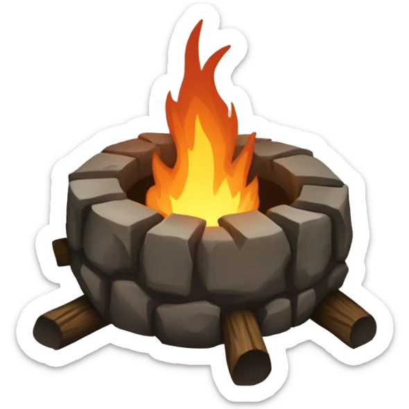 Design an emoji of the bonfire inspired by the game Dark Souls. The bonfire should resemble a medieval-style fire pit surrounded by flickering flames  and the dark, epic atmosphere characteristic of the game sticker