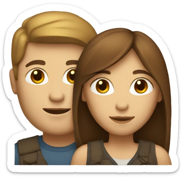 a pair of people, white, man of medium build, woman thin, both have brown hair. sticker