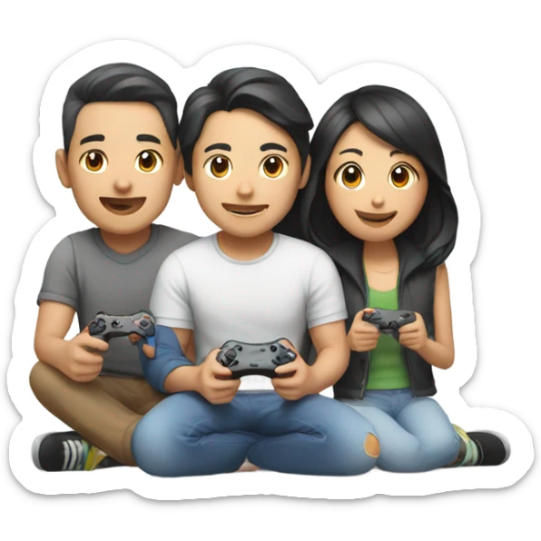 Cute Asian Couple sitting together and having fun playing video games sticker