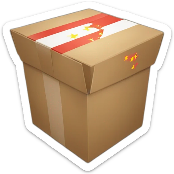 a big sized box with a mark of flag of china, 30 degree rotated to the left sticker