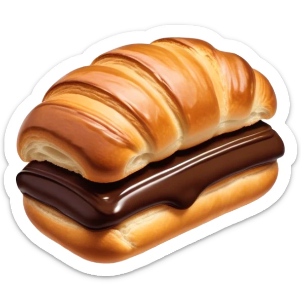 Cinematic warm pain au chocolat, flaky golden-brown pastry with a rich chocolate filling peeking through, perfectly crisp exterior, soft glowing highlights, inviting and indulgent. sticker