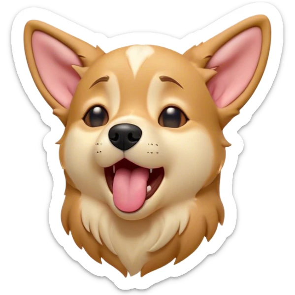Cinematic Cute Yawning Domestic Dog Portrait Emoji, Head tilted slightly with a dramatic, wide-open yawn, showcasing a plush, inviting coat with gently drooping ears and half-closed, drowsy eyes, Simplified yet irresistibly adorable features, highly detailed, glowing with a soft, cozy glow, high shine, relaxed yet expressive, stylized with a dash of playful whimsy, soft glowing outline, capturing the essence of a sleepy yet affectionate dog that seems ready to stretch out for a nap! sticker