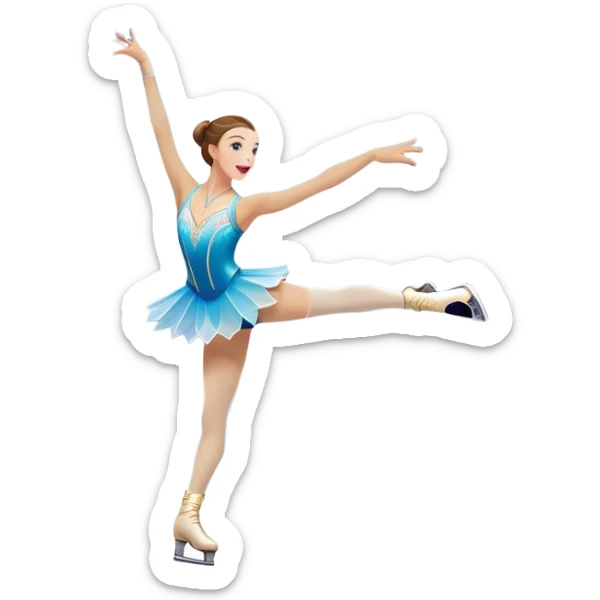 An icon of a theatrical ice show with close-up costumed figure skater performing a dramatic scene on a glowing ice stage. Spotlights, colorful scenery, and a cheering audience in a grand arena convey the magic and artistry of the ice performance. Transparent background included. sticker