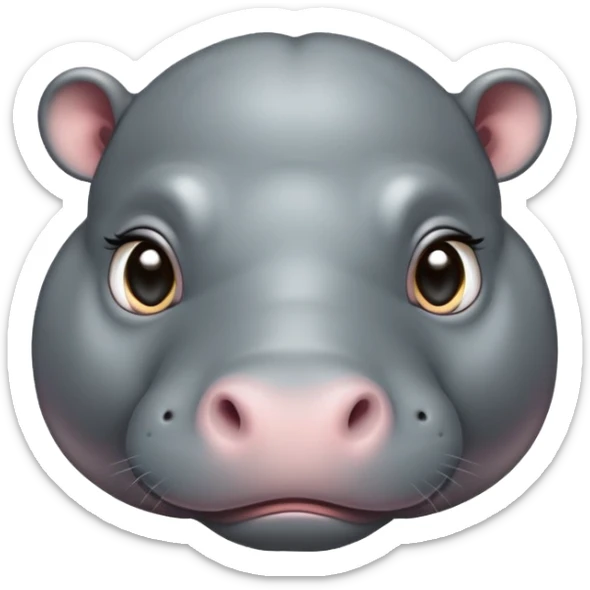 cinematic-cute baby hippo-portrait-emoji,-poised-and-regal,-with-a-massive,-robust-build-and-a-smooth,-sleek-slate-gray-hide,-deep-set-soulful-eyes,-simplified-yet-sharp-and-sophisticated-features,-highly-detailed,-glowing-with-a-soft radiance sticker