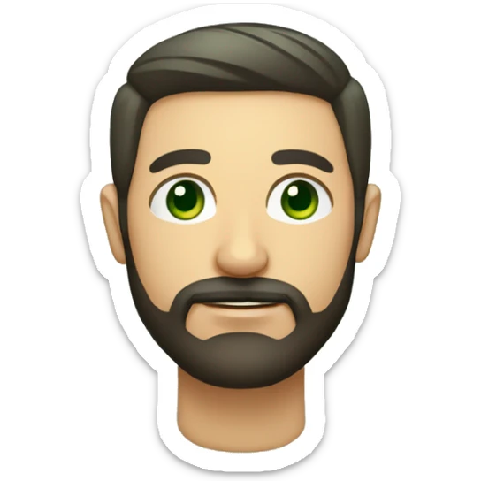 un rostro de barba corta, pelo y barba color oscuro, ojos verdes, realizando una muesca lateral con la boca sticker