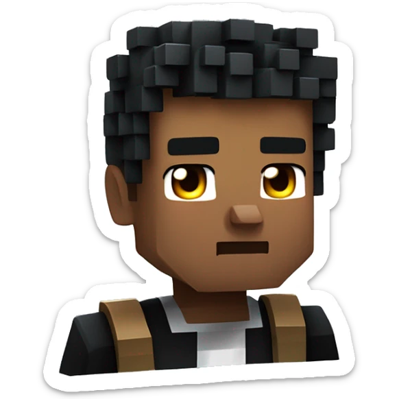 niño con ojos grandes y cejas pobladas, cabell negro y pestaas largas con camisa de minecraft  sticker