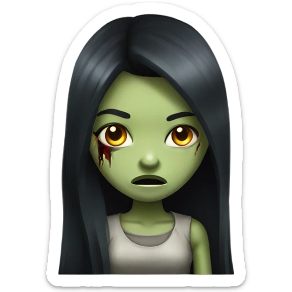 girl zombie with black long hair with teeth and serious face  sticker