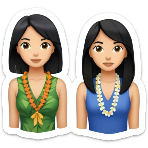 Two best friend women with black shoulder length hair,who are in Hawaii by a waterfall  sticker
