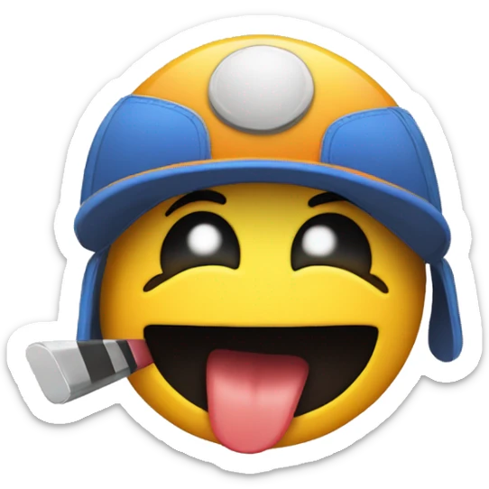 Emoji sacando la lengua con gorra y un dedo apuntando hacia la cara sticker