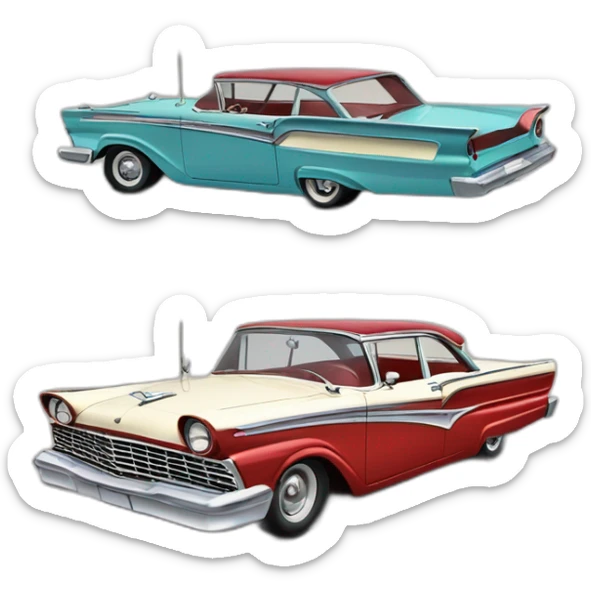 cartoonish drawing of 1957 Ford Fairlane by SpeedHunters; one car; front quarter sticker