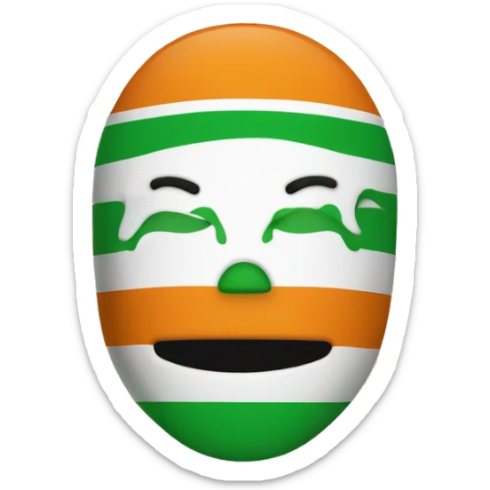 a smily emoji with a green, white and orange virtical stripes balaclava like the irish flag sticker