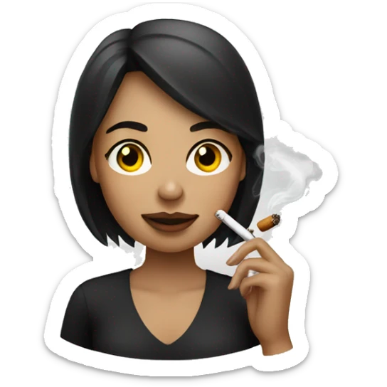 a girl with light skin and dark hair smoking a sigarette sticker