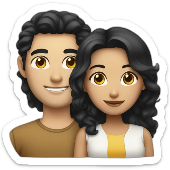 Indonesian girl with long black hair and white man with short brown curly hair sticker