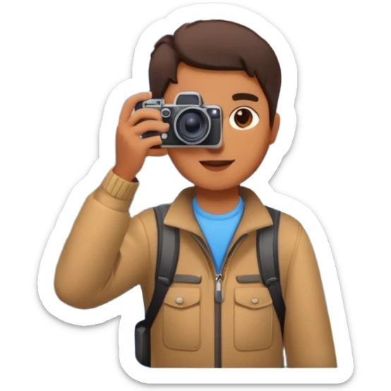 a person taking photos of a mountain landscape, overseas filming sticker