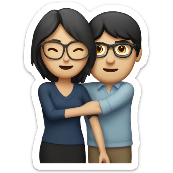 European white couple hugging Woman with dark Brown middle lenght hair and man with Short Black hair. Both people with Brown Glases  sticker