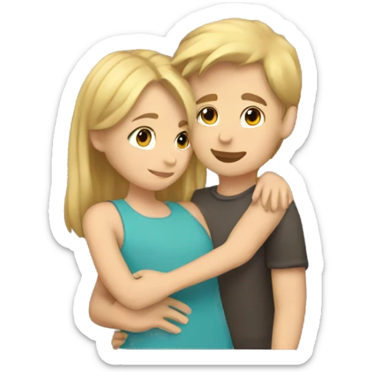 Boy with brown hair hugging a girl with blonde hair sticker