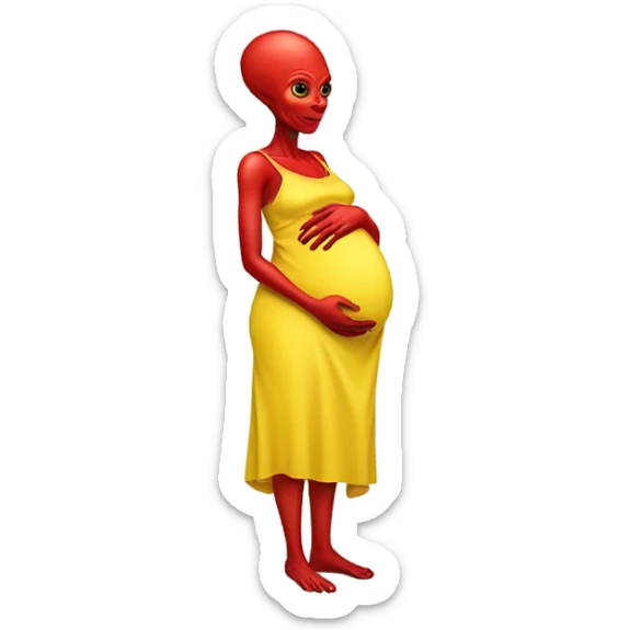 Pregnant red alien woman, full body in jellow  dress sticker