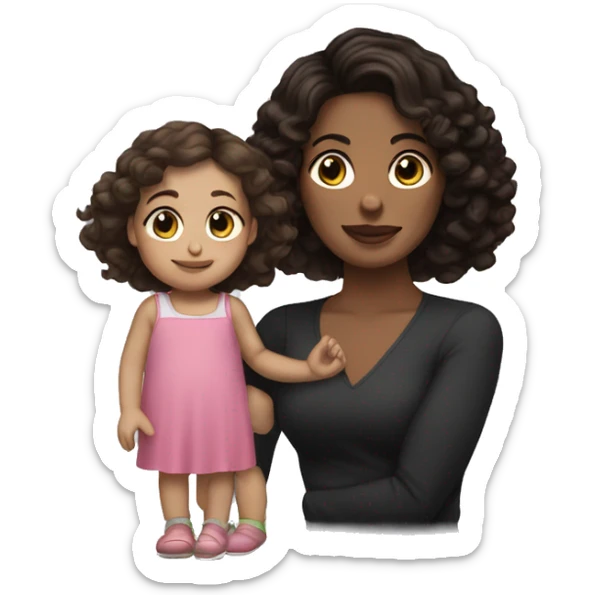 straight Brunette hair and fair skinned woman holding curly black haired toddler girl  sticker