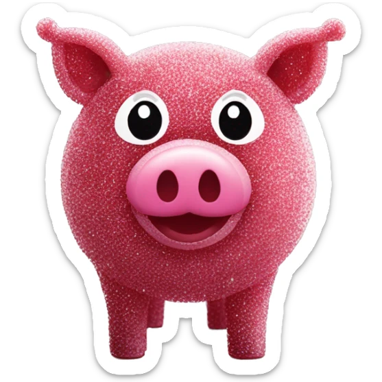 Sparkling Pig made of maroon sparkling sour candy laces andc sweets walking covered in sugar  sticker