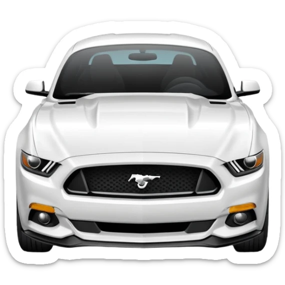 Make a 2013 mustang with a familiar look of an iPhone emoji and make the emoji have a front view of the Mustang and make the Mustang be white sticker