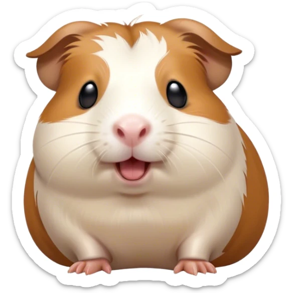 Cinematic Cute Yawning Brown and White Banded Guinea Pig Portrait Emoji, Head tilted slightly with a dramatic, wide-open yawn, revealing a soft, banded coat of brown and white with tiny, droopy ears, round dark eyes barely open in drowsy contentment, Simplified yet irresistibly adorable features, highly detailed, glowing with a soft, cozy glow, high shine, relaxed yet expressive, stylized with a touch of whimsy, bright and endearing, soft glowing outline, capturing the essence of a sleepy yet affectionate guinea pig, so drowsy it feels like it could stretch out of the screen and curl up for a nap! sticker
