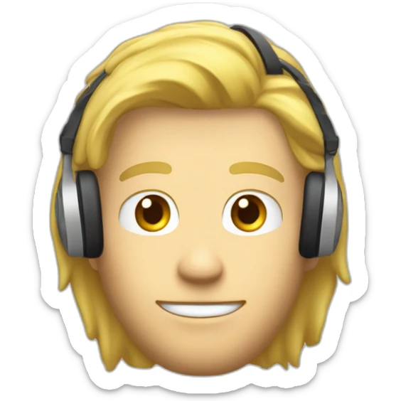 Homme blond, visage ovale, cheveux mis longs et lisses avec un casque de gamer sur la tête sticker