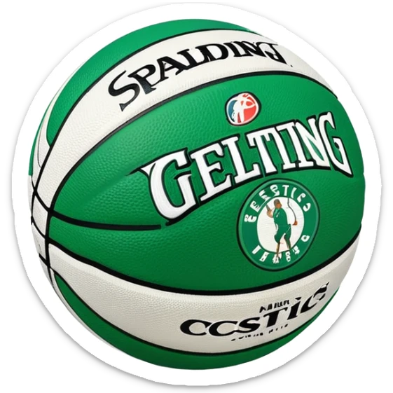Minimalist green and white Spalding basketball with NBA logo, Celtics colors, iOS emoji style sticker