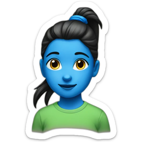 11 years old girl’s portrait with black pony tail and blue t shirt  sticker
