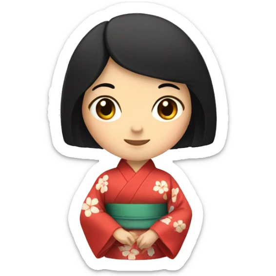An asian girl with black hair wearing a kimono sticker