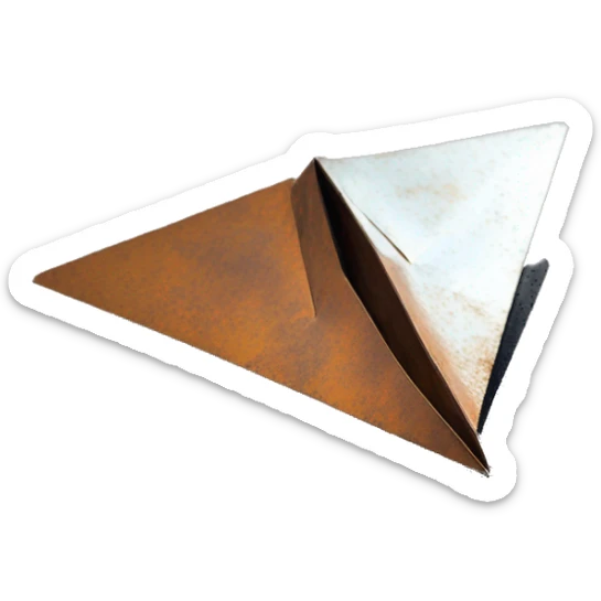 paper airplane made of rusted steel on the ground sticker