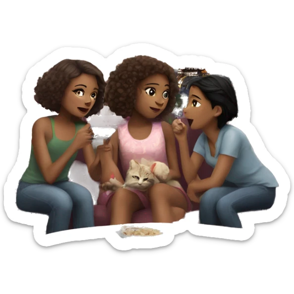 Two girls and a cat watching a movie in a house overlooking the Eiffel Tower sticker