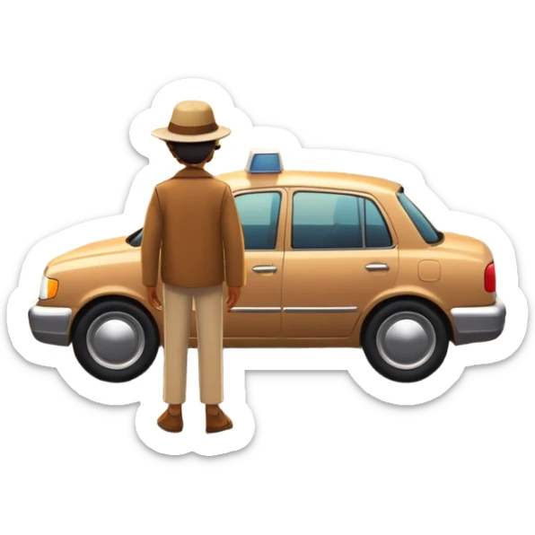 A person stands outside of a parked car on the side of a long, open road. They’re facing forward, gazing at a glowing sunset in the distance. The road stretches far ahead, symbolizing possibilities and new directions.  sticker