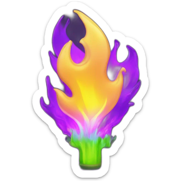 Fire Cyber emoji of a FUTURISTIC HIGHTECH 3D Fire colors Lemon green and purple neon Fire sticker