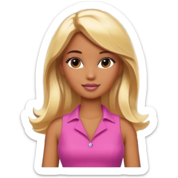 Brown skin blonde hair barbie in front of mountain and waterfall  sticker