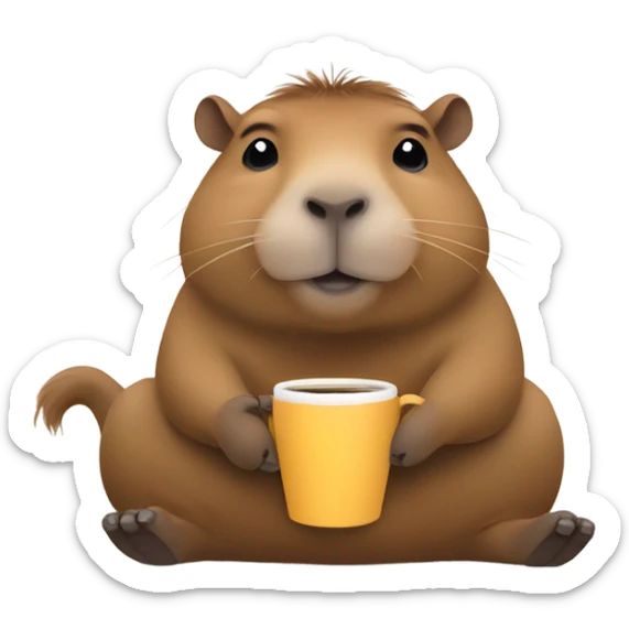 capibara what look at you is cute and he have a cup of coffee sticker