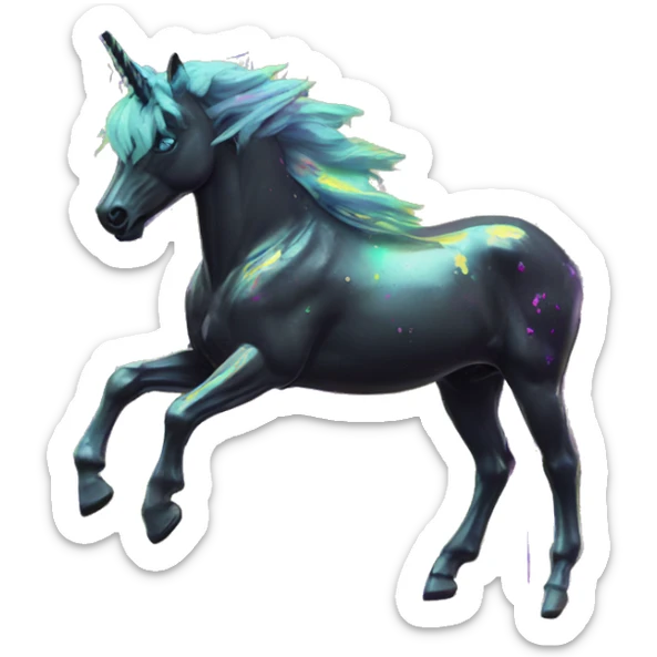 .Zombie_ Vaporwave black holographic oilslick zombie unicorn yellow caution tape graffiti Pegasus  sticker