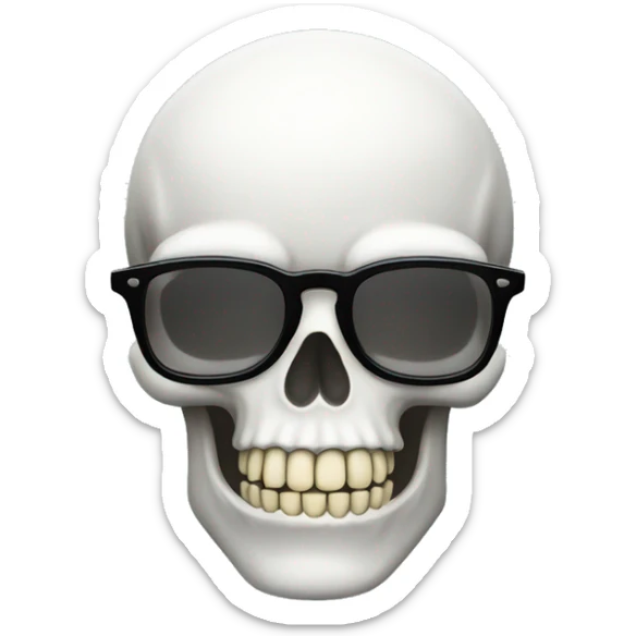 a white skull emoji with no jaw like the IOS skull emoji with glasses and big teeth in the front sticker