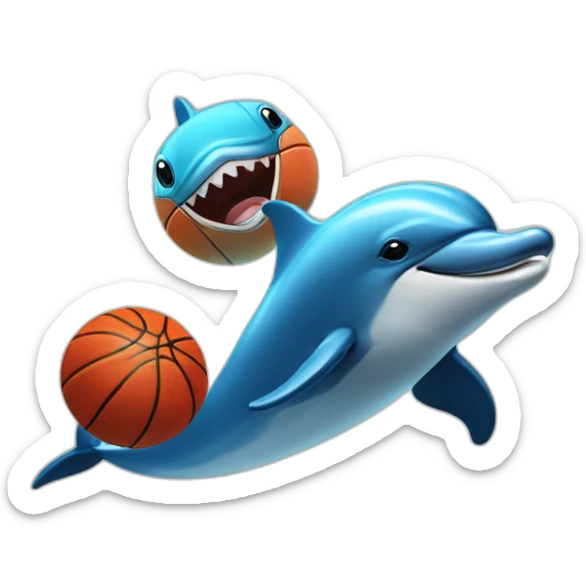 Dolphin with basketball and a label that says "Cherno more Odesos" in front of the dolphin and the basketball sticker