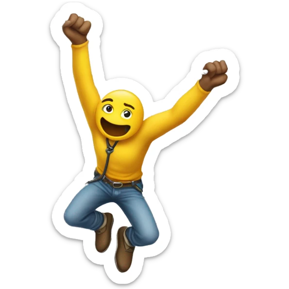 Yellow-skinned man emoji bungee jumping, arms out, rope tied to ankles. sticker